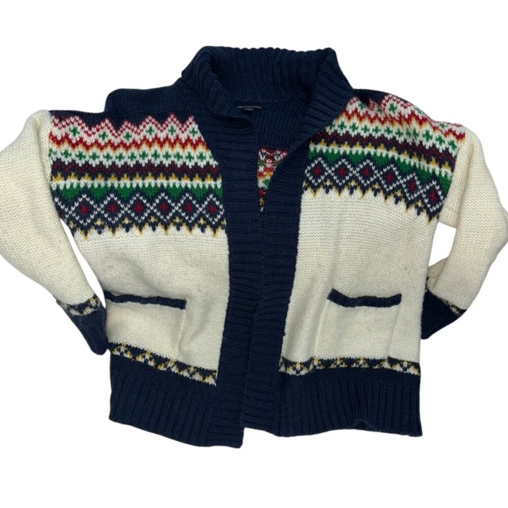 American Eagle Outfitters primary colors Fair Isle open cardigan sweater M